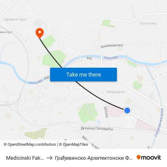 Medicinski Fakultet to Грађевинско-Архитектонски Факултет map