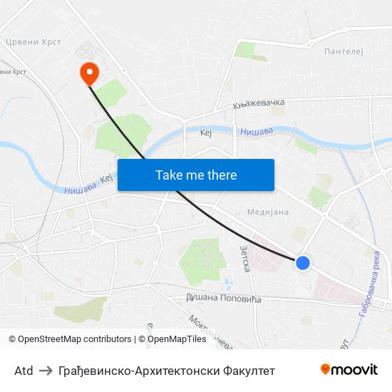 Atd to Грађевинско-Архитектонски Факултет map