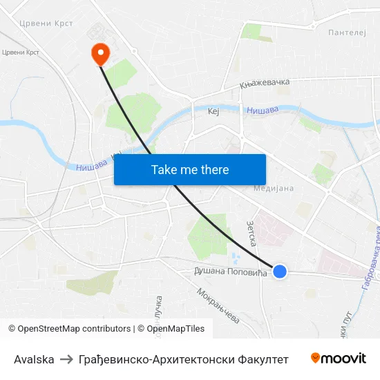 Avalska to Грађевинско-Архитектонски Факултет map