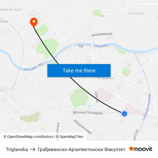 Triglavska to Грађевинско-Архитектонски Факултет map