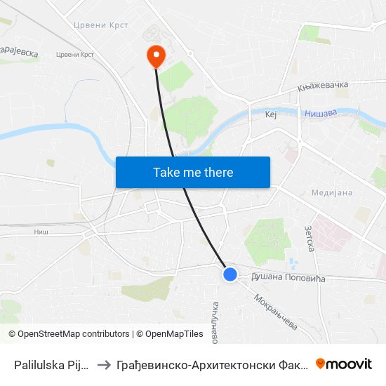 Palilulska Pijaca to Грађевинско-Архитектонски Факултет map