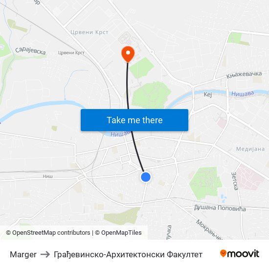 Marger to Грађевинско-Архитектонски Факултет map