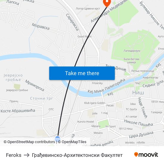 Feroks to Грађевинско-Архитектонски Факултет map