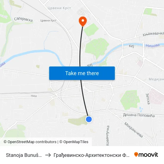 Stanoja Bunuševca to Грађевинско-Архитектонски Факултет map
