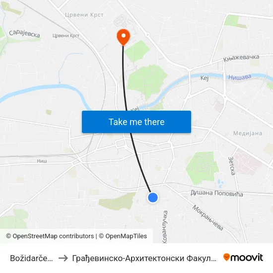 Božidarčeva to Грађевинско-Архитектонски Факултет map