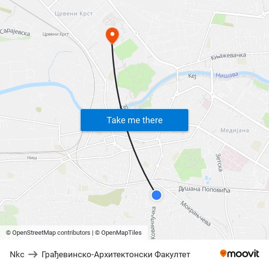 Nkc to Грађевинско-Архитектонски Факултет map