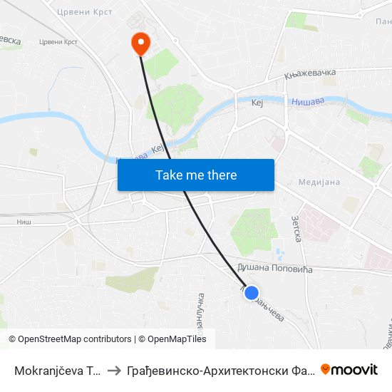 Mokranjčeva Trafo to Грађевинско-Архитектонски Факултет map