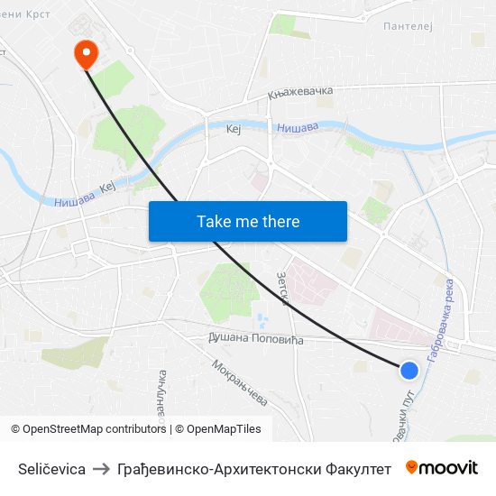 Seličevica to Грађевинско-Архитектонски Факултет map