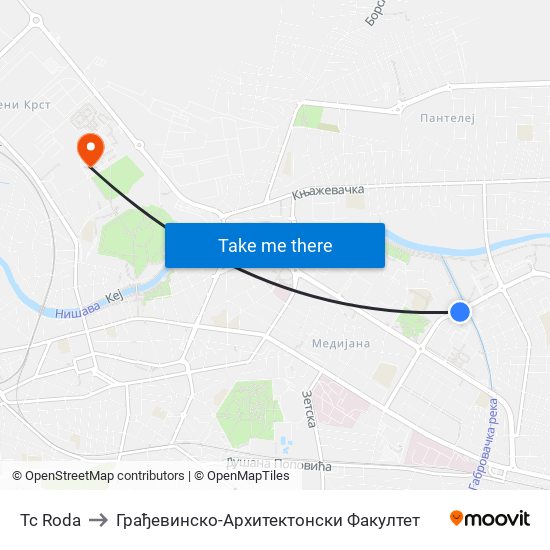 Tc Roda to Грађевинско-Архитектонски Факултет map