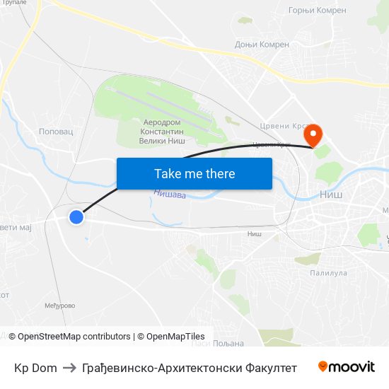 Kp Dom to Грађевинско-Архитектонски Факултет map