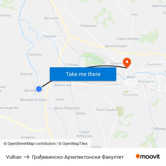 Vulkan to Грађевинско-Архитектонски Факултет map