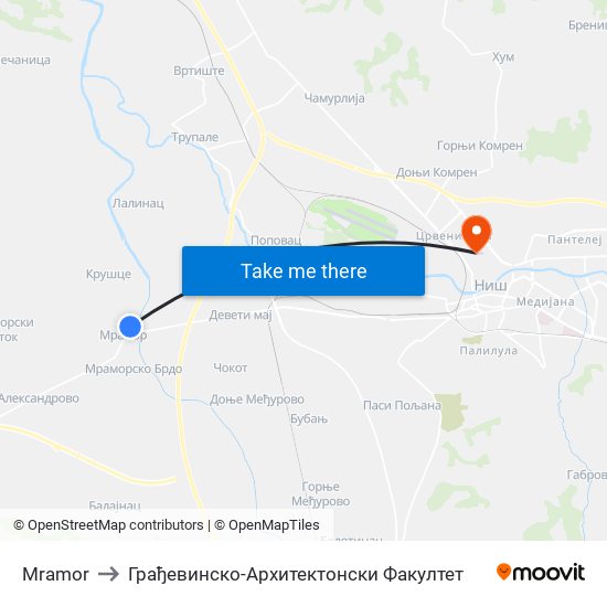 Mramor to Грађевинско-Архитектонски Факултет map