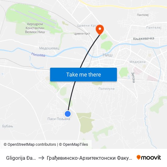 Gligorija Đaka to Грађевинско-Архитектонски Факултет map