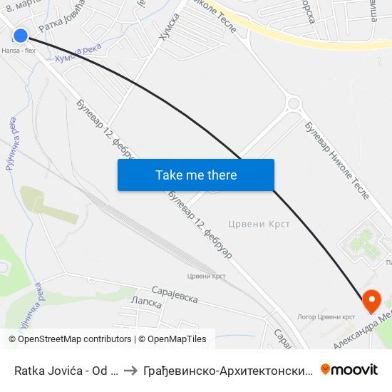 Ratka Jovića - Od Centra to Грађевинско-Архитектонски Факултет map