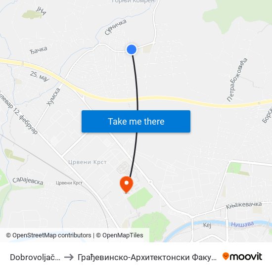 Dobrovoljačka to Грађевинско-Архитектонски Факултет map