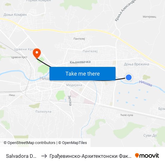 Salvadora Dalija to Грађевинско-Архитектонски Факултет map