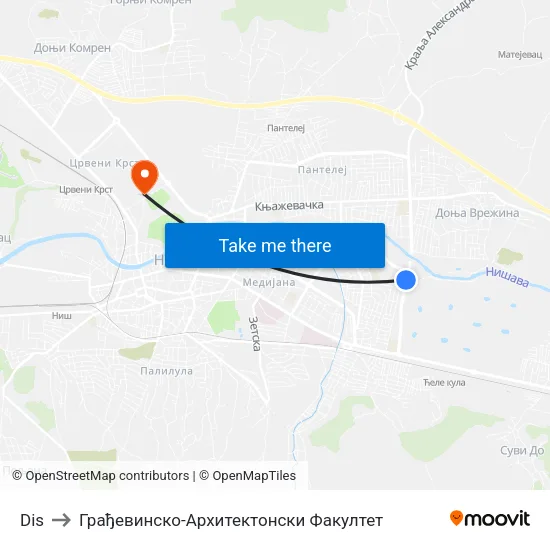 Dis to Грађевинско-Архитектонски Факултет map