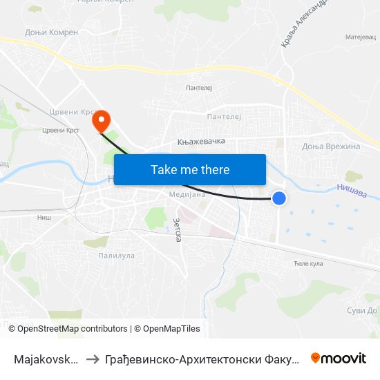 Majakovskog to Грађевинско-Архитектонски Факултет map