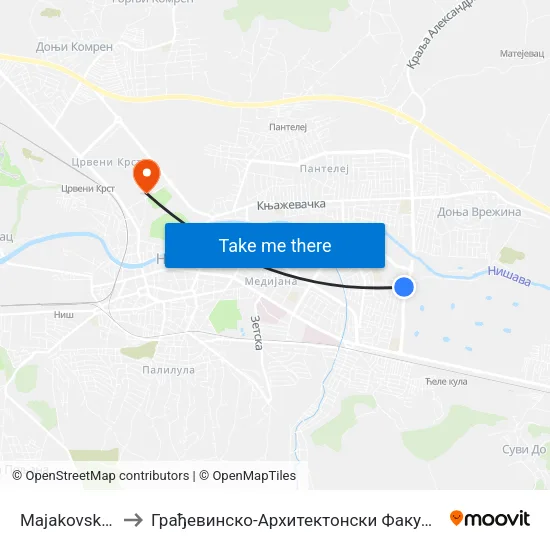 Majakovskog to Грађевинско-Архитектонски Факултет map