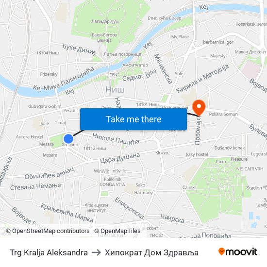 Trg Kralja Aleksandra to Хипократ Дом Здравља map