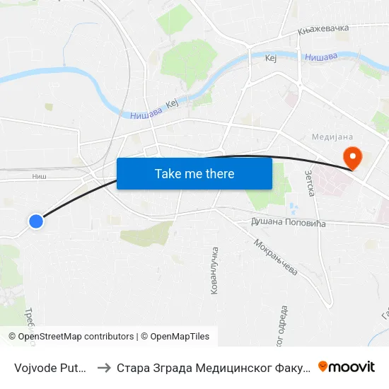 Vojvode Putnika to Стара Зграда Медицинског Факултета map