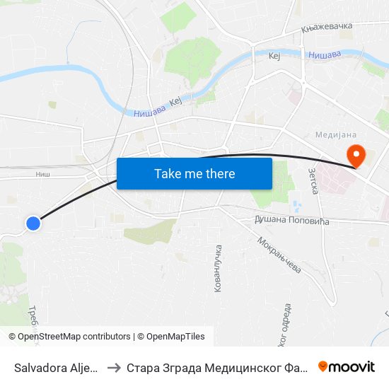 Salvadora Aljendea to Стара Зграда Медицинског Факултета map