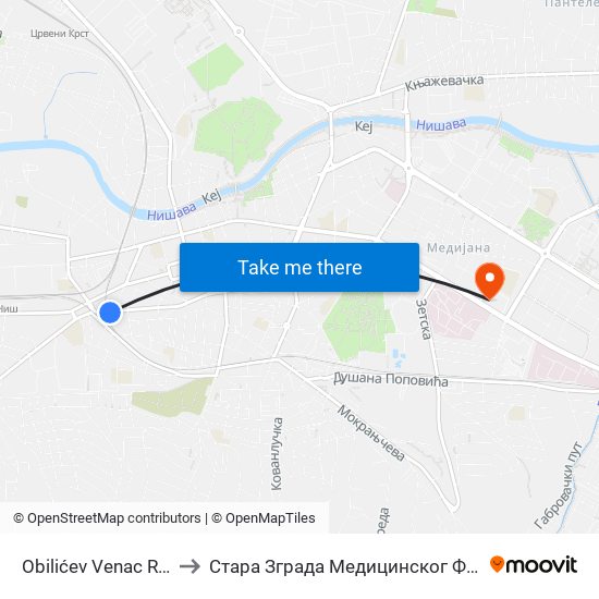 Obilićev Venac Rampa to Стара Зграда Медицинског Факултета map
