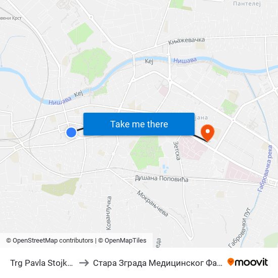 Trg Pavla Stojkovića to Стара Зграда Медицинског Факултета map