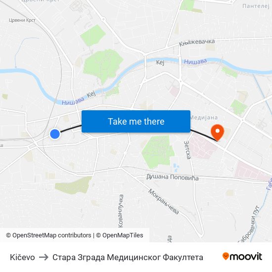 Kičevo to Стара Зграда Медицинског Факултета map