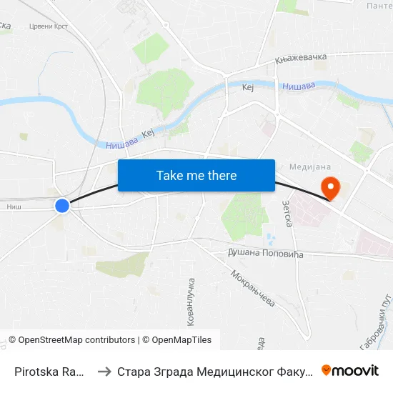 Pirotska Rampa to Стара Зграда Медицинског Факултета map