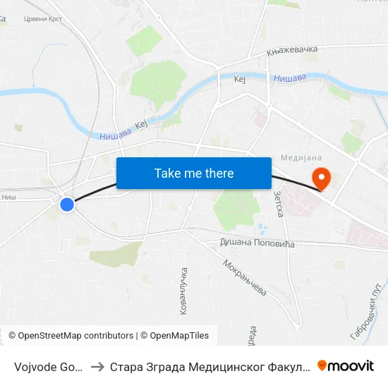 Vojvode Gojka to Стара Зграда Медицинског Факултета map