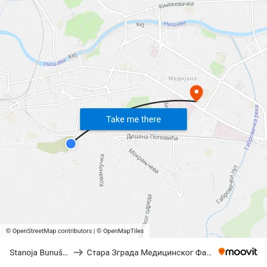 Stanoja Bunuševca to Стара Зграда Медицинског Факултета map