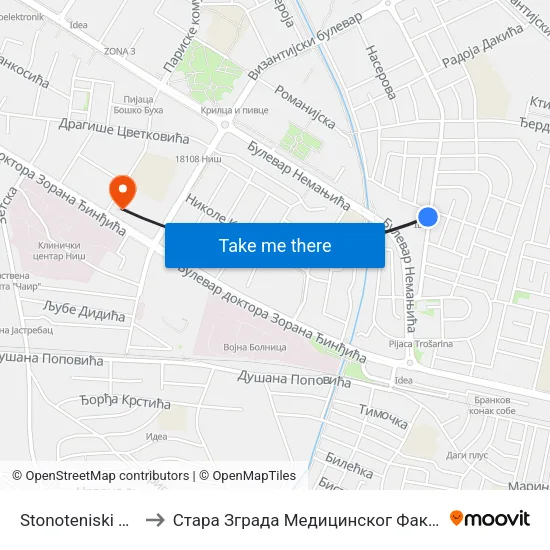 Stonoteniski Dom to Стара Зграда Медицинског Факултета map
