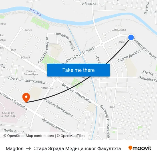 Magdon to Стара Зграда Медицинског Факултета map