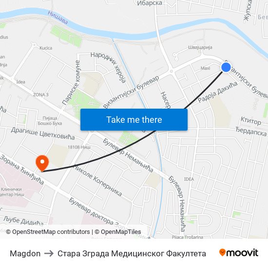 Magdon to Стара Зграда Медицинског Факултета map