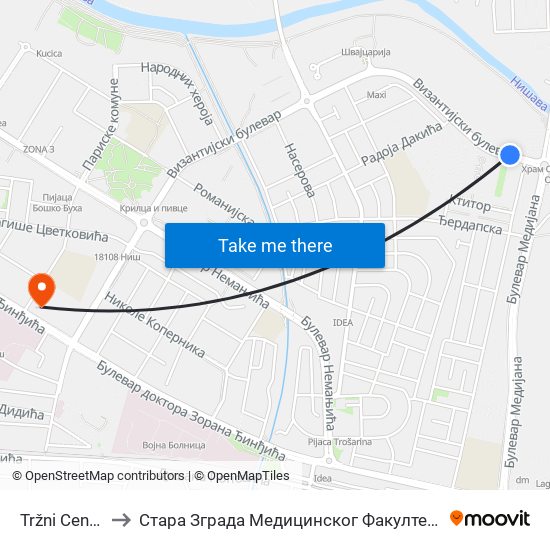 Tržni Centri to Стара Зграда Медицинског Факултета map
