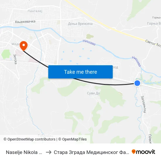 Naselje Nikola Tesla to Стара Зграда Медицинског Факултета map