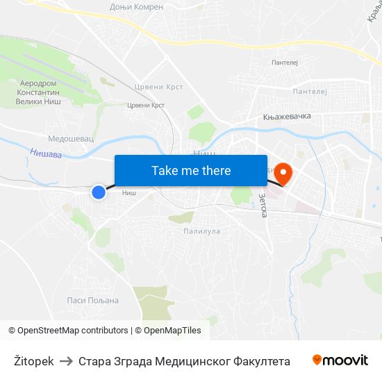 Žitopek to Стара Зграда Медицинског Факултета map