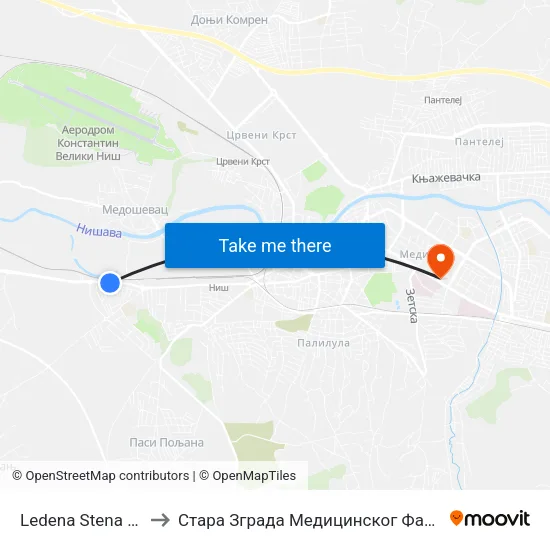 Ledena Stena Brdo to Стара Зграда Медицинског Факултета map