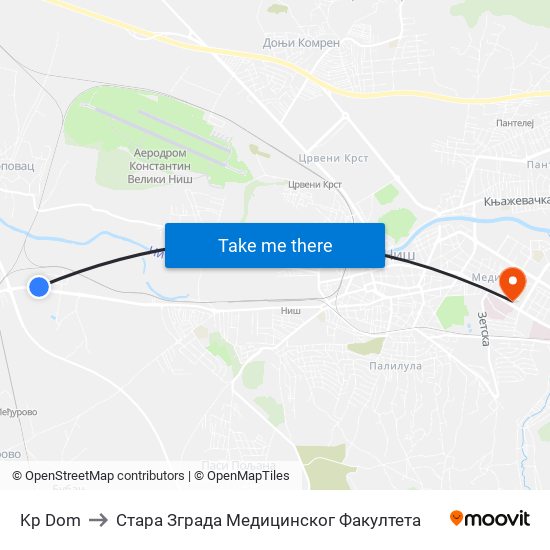 Kp Dom to Стара Зграда Медицинског Факултета map
