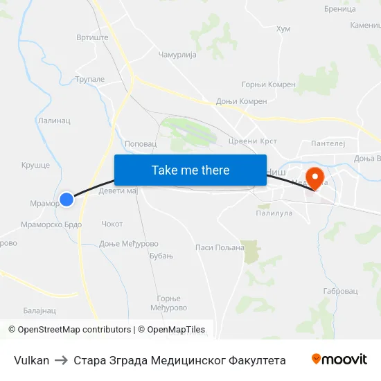 Vulkan to Стара Зграда Медицинског Факултета map