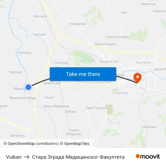 Vulkan to Стара Зграда Медицинског Факултета map
