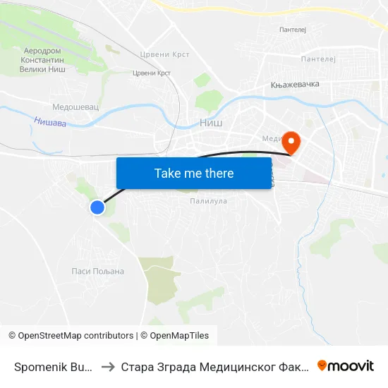 Spomenik Bubanj to Стара Зграда Медицинског Факултета map