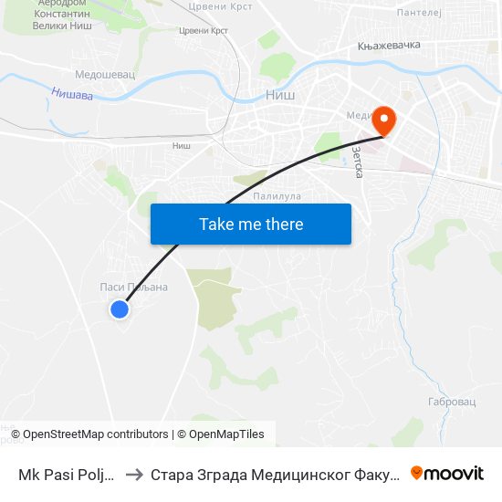 Mk Pasi Poljana to Стара Зграда Медицинског Факултета map