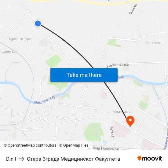 Din I to Стара Зграда Медицинског Факултета map