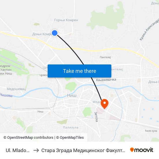 Ul. Mladosti to Стара Зграда Медицинског Факултета map