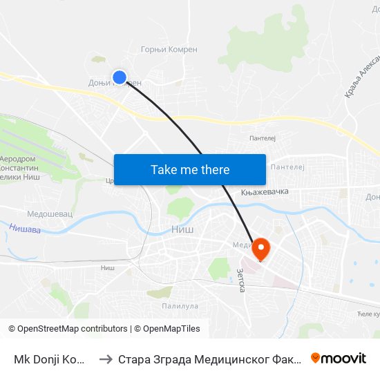 Mk Donji Komren to Стара Зграда Медицинског Факултета map