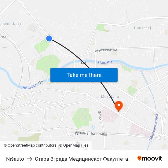 Nišauto to Стара Зграда Медицинског Факултета map