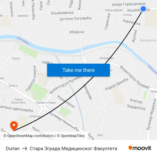 Durlan to Стара Зграда Медицинског Факултета map