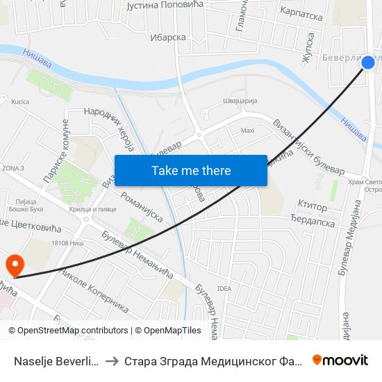 Naselje Beverli Hils to Стара Зграда Медицинског Факултета map